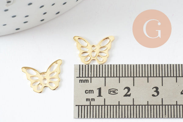 Pendentif papillon acier 304 inoxydable doré 10.5mm, x5 (G9664)