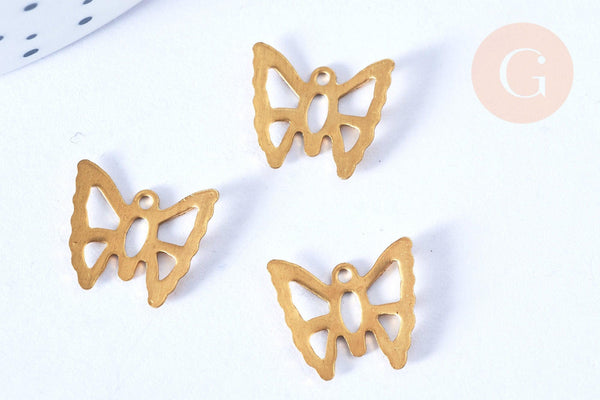 Pendentif papillon ajouré en laiton doré, création bijoux laiton brut, x 2, G6427