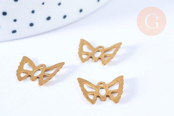 Pendentif papillon ajouré en laiton doré, création bijoux laiton brut, x 2, G6427