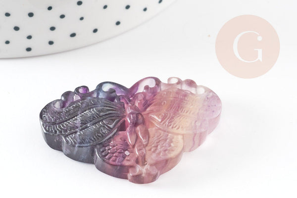 Pendentif papillon fluorite, pendentif en pierre naturelle, fluorite naturel 48mm, x1 (G3624)