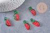 Pendentif pastèque fruit rouge verre tchèque 15-19mm, x5 (G4234)