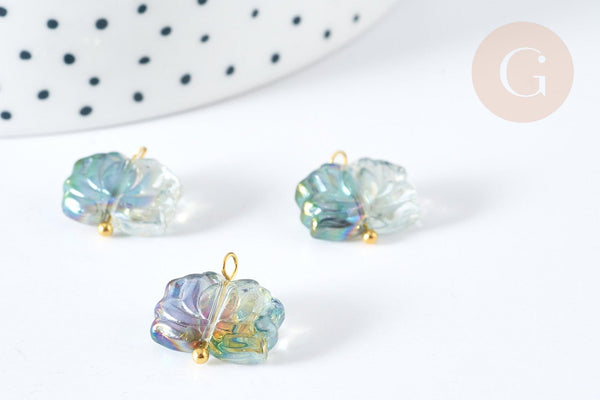 Pendentif perle fleur de lotus cristal gris laiton doré 14mm, x5 (G8147)