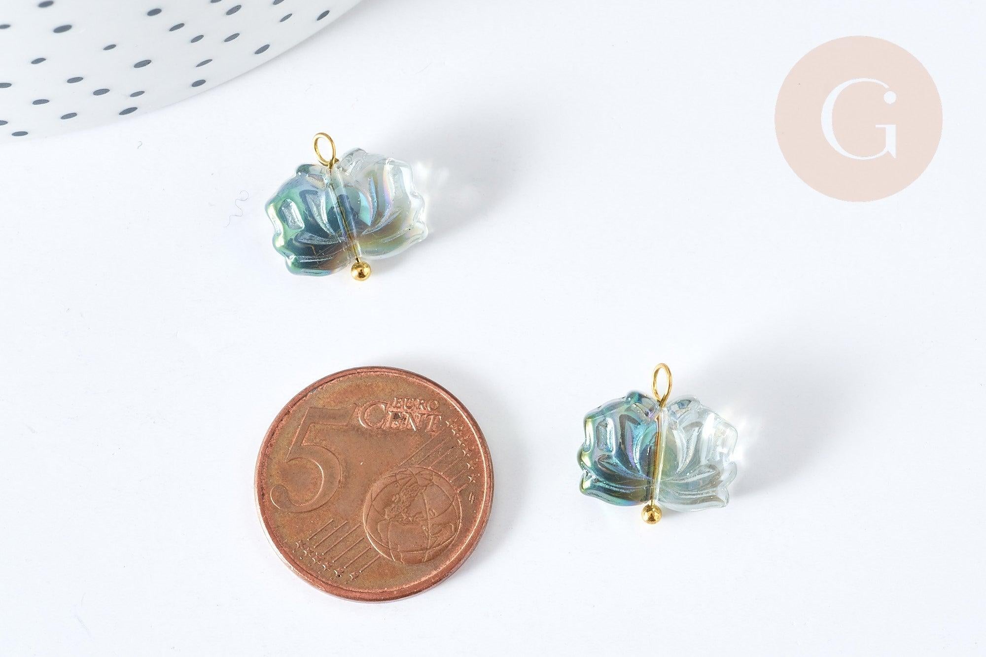 Pendentif perle fleur de lotus cristal gris laiton doré 14mm, x5 (G8147)