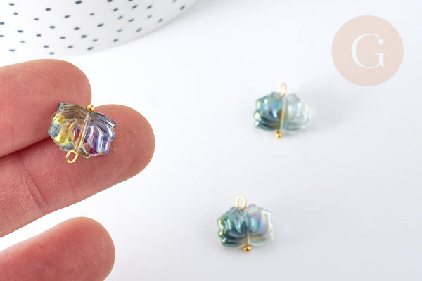 Pendentif perle fleur de lotus cristal gris laiton doré 14mm, x5 (G8147)