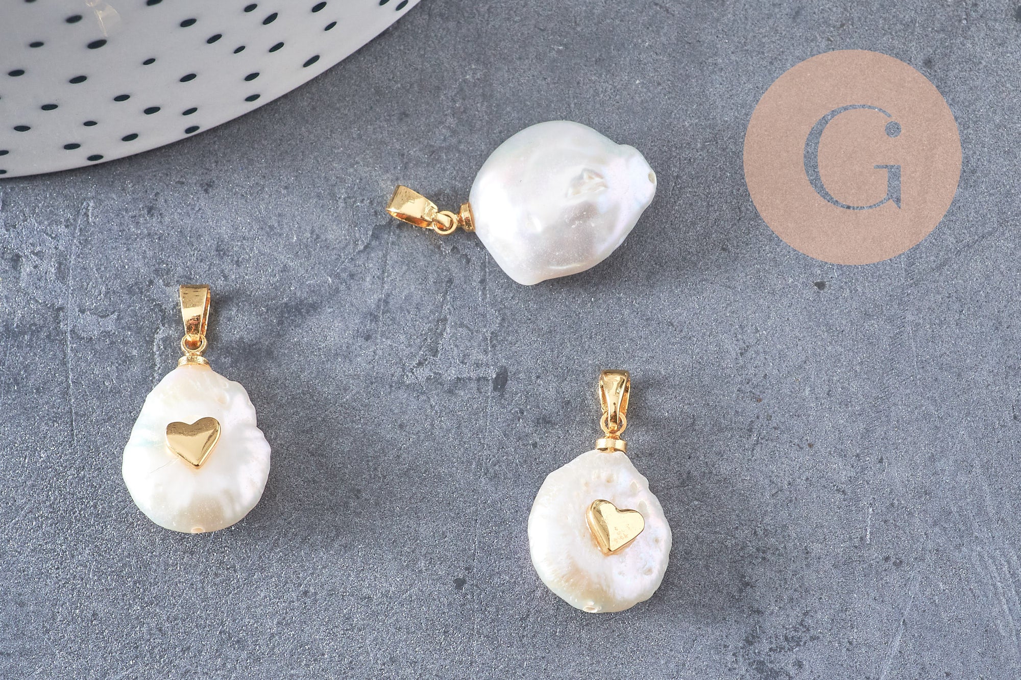 Pendentif perle naturelle Keshi coeur dorée,porte bonheur,perle eau douce,création bijou,perle naturelle blanche,17-27mm, x1 (G3091)