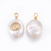 Pendentif perle naturelle Keshi coquillage zircon,porte bonheur,création bijou,perle naturelle eau douce blanche,17-27mm, x1,G3249