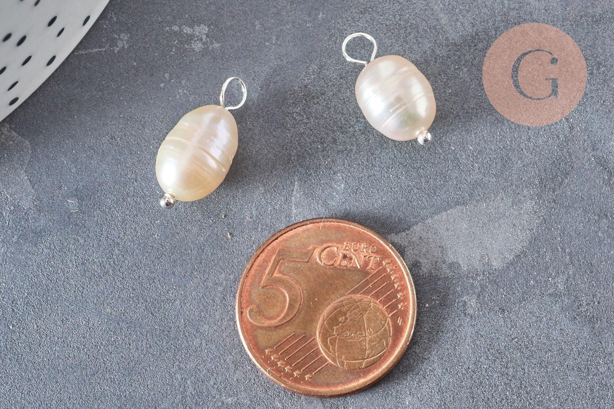 Pendentif perle naturelle de culture coquillage argenté-16-17mm, x1 (G6802)