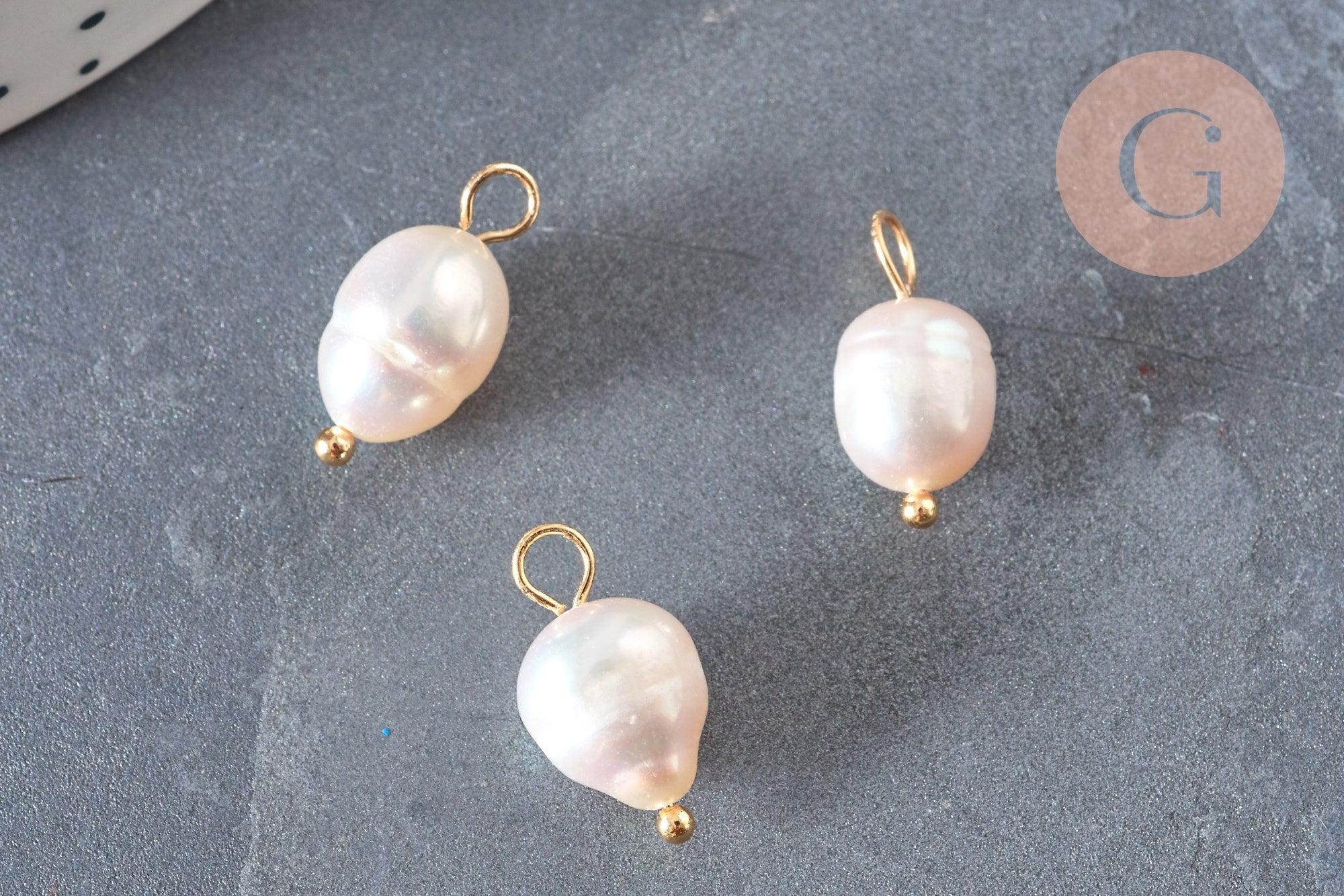 Pendentif perle naturelle laiton doré 18K - 16.5-17mm,perle eau douce bijou,perle naturelle blanche, x1 G6965