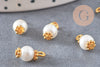 Pendentif perle ronde verre blanc nacré laiton doré 12,5mm, perle création bijoux imitation perle , x10 G7137
