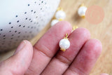 Pendentif perle ronde verre blanc nacré laiton doré 14mm, x10 (G7136)