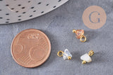 Pendentif perle triangle doré carats cristal beige 8mm,pendentif cristal, pendentif doré cristal, x10 (G6239)