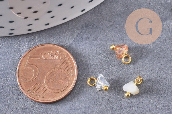 Pendentif perle triangle doré carats cristal beige 8mm,pendentif cristal, pendentif doré cristal, x10 (G6239)