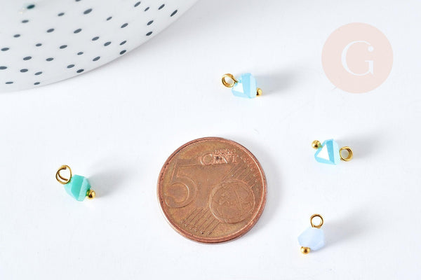 Pendentif perle triangle doré carats cristal bleu turquoise 8mm, pendentif doré cristal, x10 (G6240)