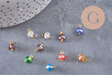 Pendentif perle verre facetté laiton doré, pendentif doré verre artisanal, 9.5x5.5-6mm, X10 (G5040)