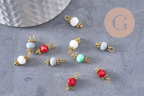 Pendentif perle verre facetté zamac doré 10.5mm, x10 (G5672)