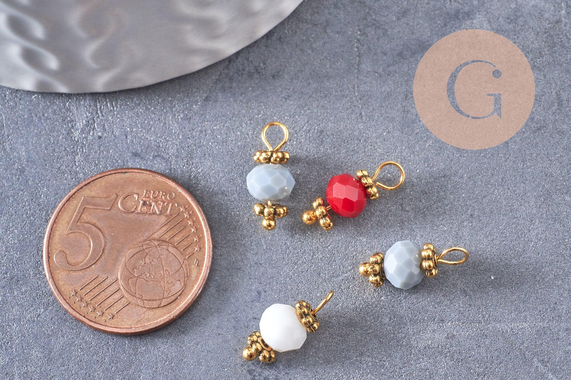 Pendentif perle verre facetté zamac doré 10.5mm, x10 (G5672)