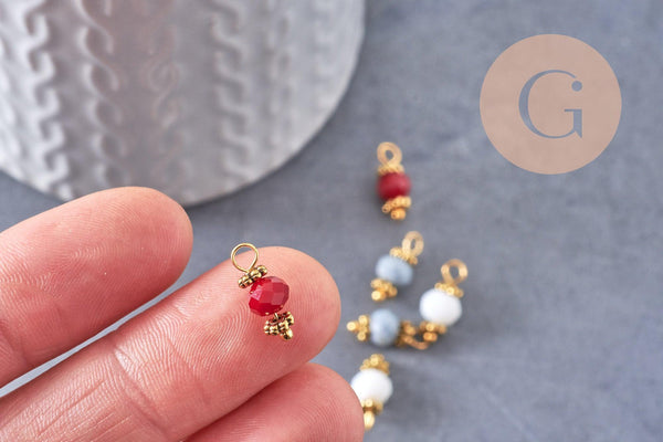 Pendentif perle verre facetté zamac doré 10.5mm, x10 (G5672)