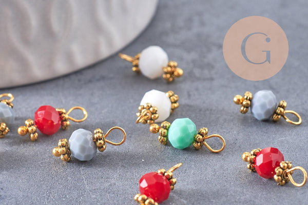 Pendentif perle verre facetté zamac doré 10.5mm, x10 (G5672)