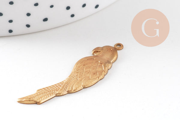 Pendentif perroquet en laiton brut doré,fournitures créatives, médaillon Vintage, fournitures laiton brut,41mm, x1-G1240