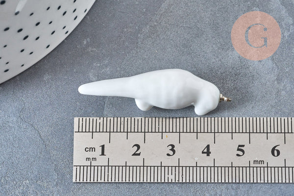 Pendentif perroquet porcelaine blanc laiton argenté 44mm, pendentif pour fabrication bijoux, x1 G7303