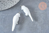 Pendentif perroquet porcelaine blanc laiton argenté 44mm, pendentif pour fabrication bijoux, x1 (G7303)