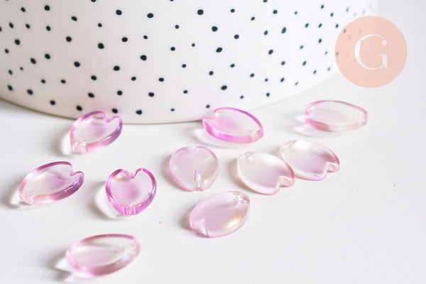 Pendentif pétale verre prune 16mm, perles verre tchèque, perle végétal, x10 (G7082)