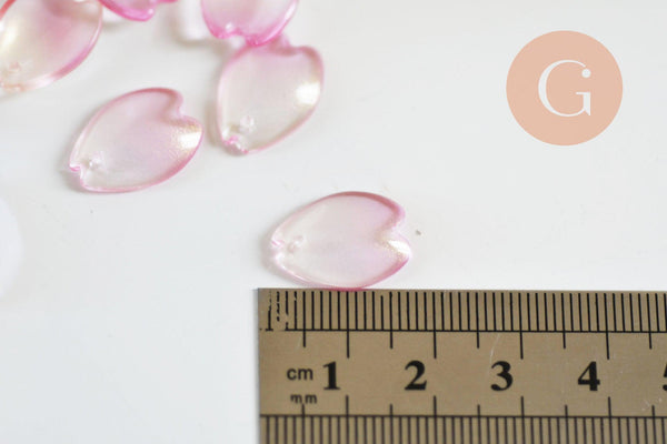 Pendentif pétale verre rose 16mm, perles verre tchèque, perle végétal, x10 (G7088)