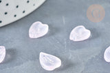 Pendentif pétale verre rose clair 12mm, perles verre tchèque, perle végétal, x10 (G8252)