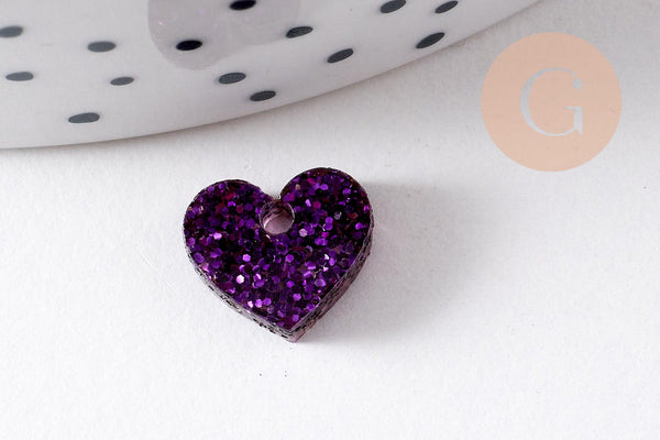 Pendentif petit coeurs acrylique 10mm, x5 (G10208)