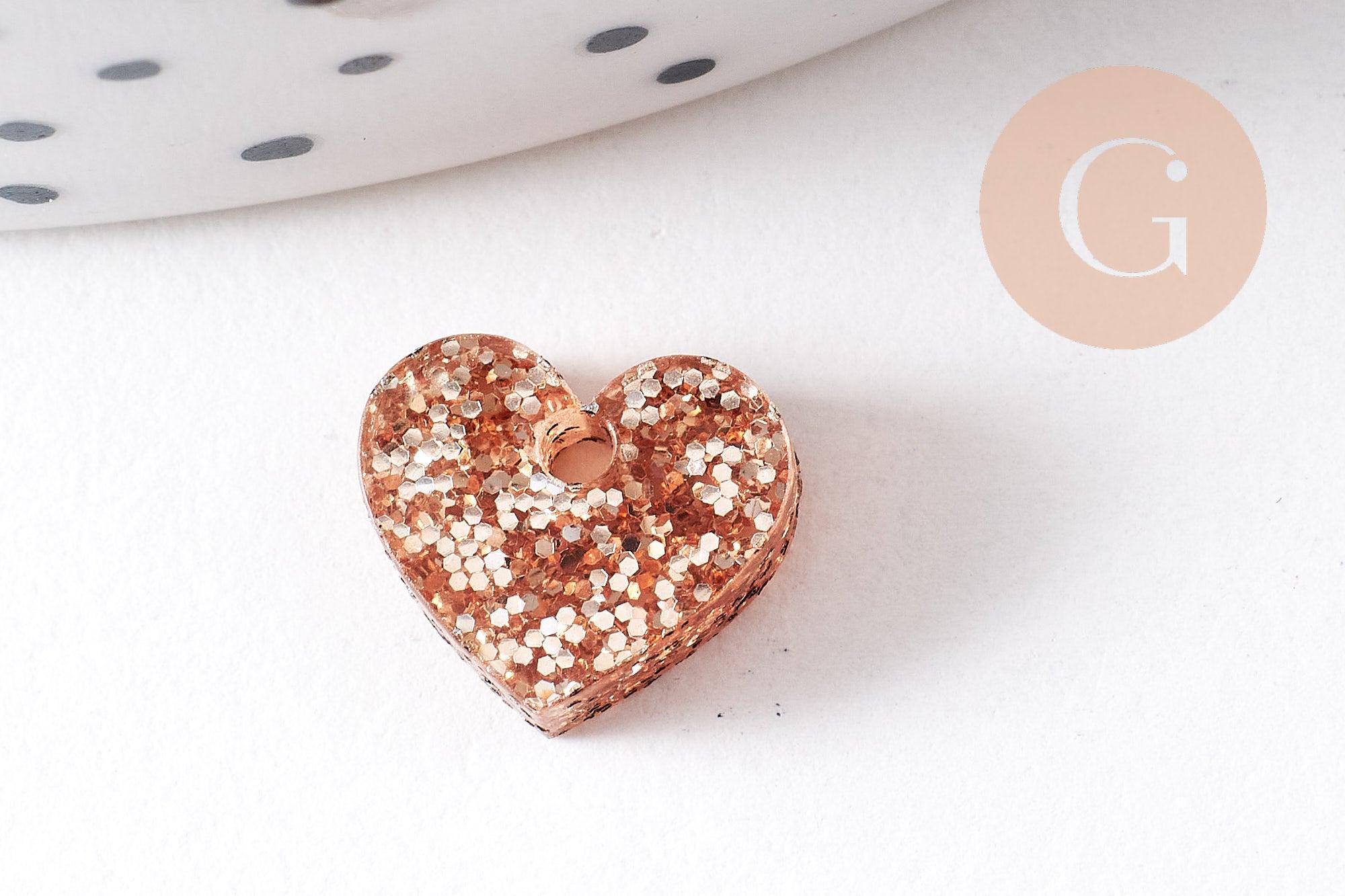 Pendentif petit coeurs acrylique 10mm, x5 (G10208)