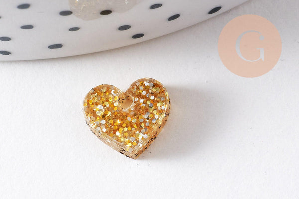 Pendentif petit coeurs acrylique 10mm, x5 (G10208)