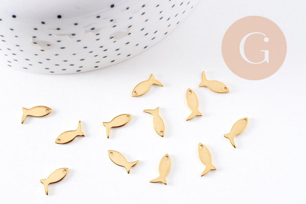 Pendentif petite poisson acier 201 inoxydable doré 11.5mm, x5 (G10222)