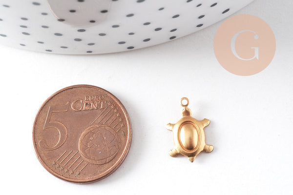 Pendentif petite tortue laiton brut, sans nickel, pendentif tortue, apprêt laiton,1.3mm, x1 G1916