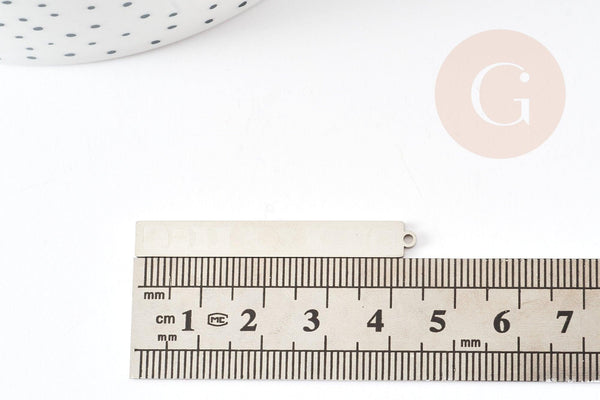 Pendentif phases lune rectangle acier 201 inoxydable argenté 45mm, pendentif mystique résistant à l'eau x1 G9170