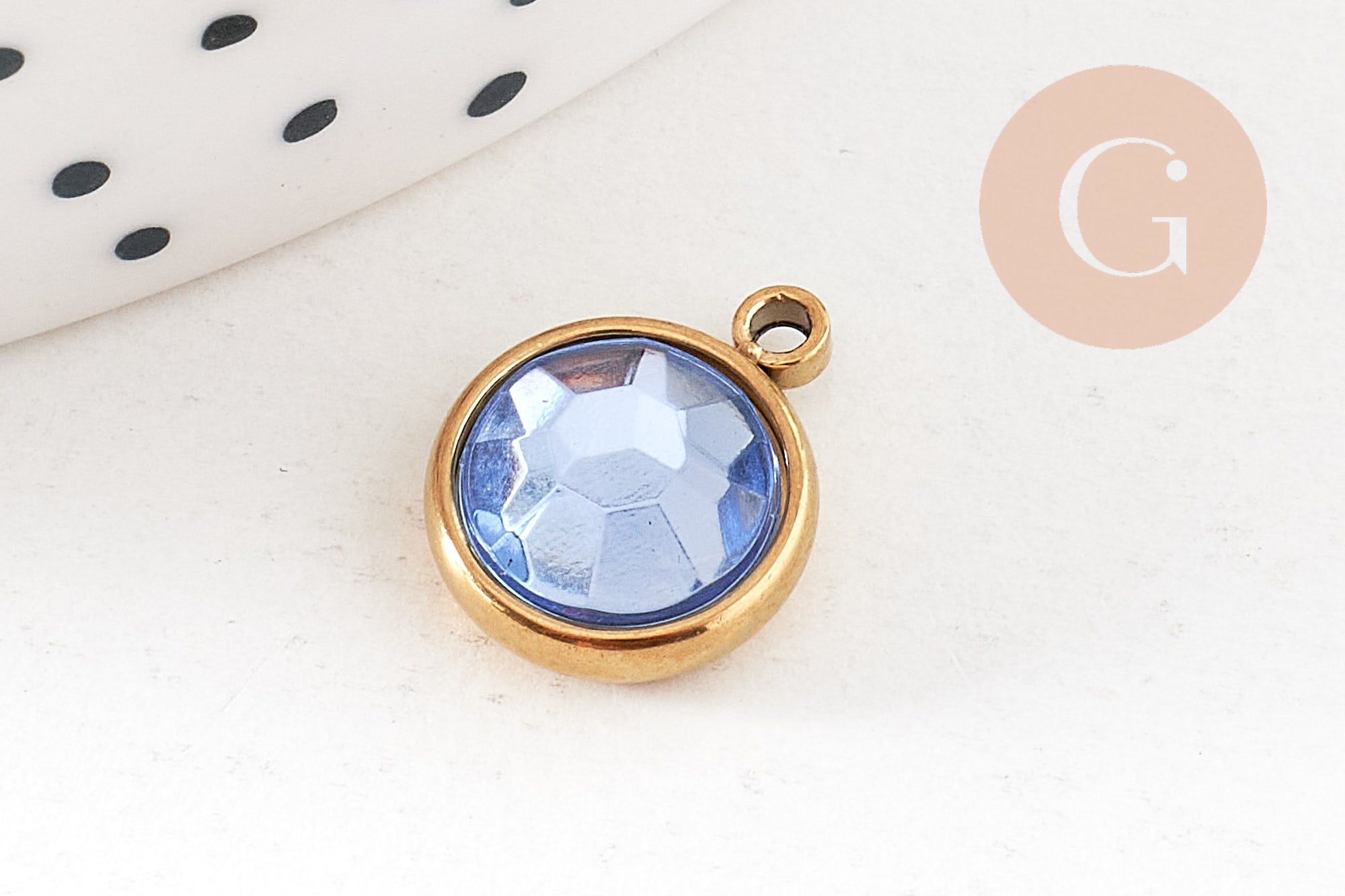 Pendentif pierre acier 304 inoxydable doré 12mm, x1 (G10745)