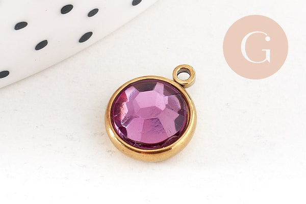 Pendentif pierre acier 304 inoxydable doré 12mm, x1 (G10745)
