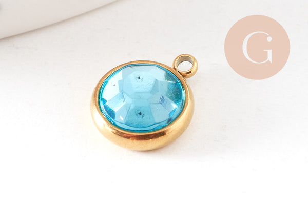 Pendentif pierre acier 304 inoxydable doré 12mm, x1 (G10745)