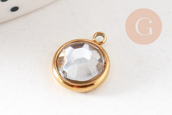 Pendentif pierre acier 304 inoxydable doré 12mm, x1 (G10745)