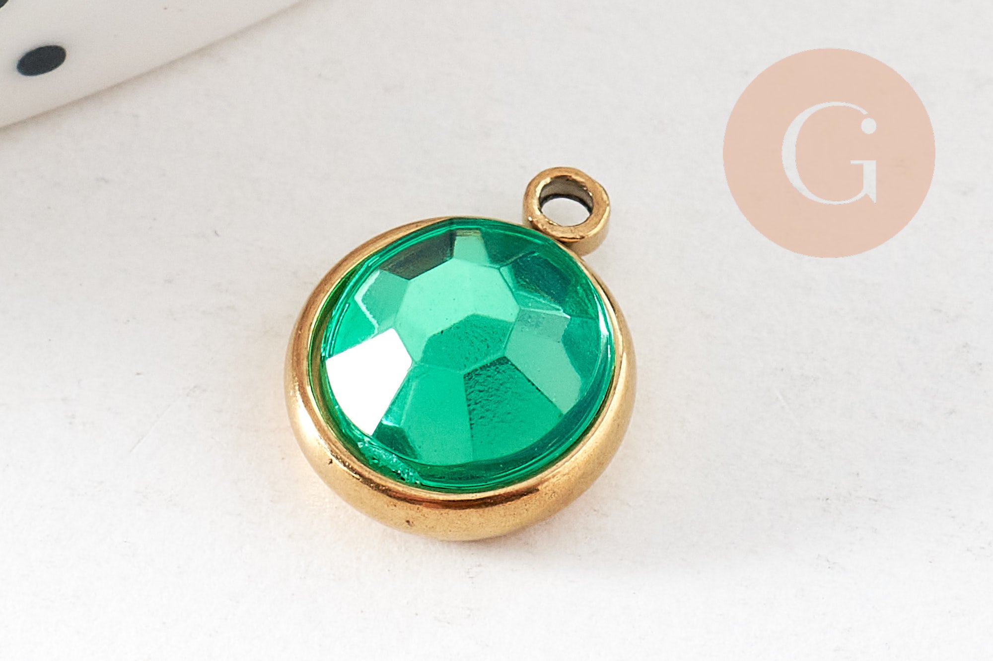 Pendentif pierre acier 304 inoxydable doré 12mm, x1 (G10745)