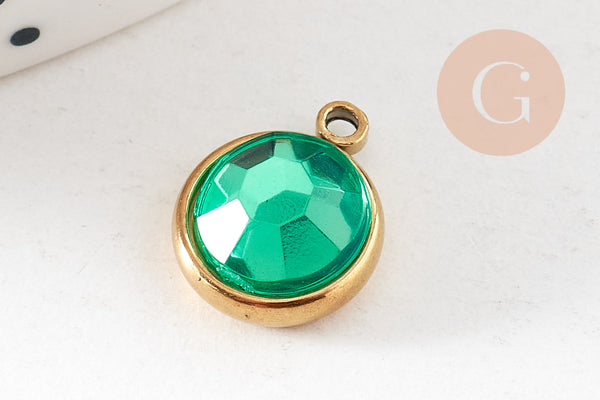Pendentif pierre acier 304 inoxydable doré 12mm, x1 (G10745)