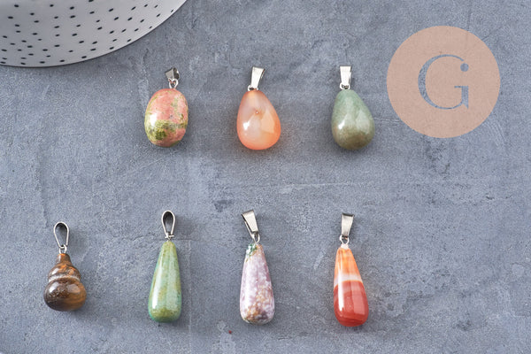 Pendentif pierre naturelle forme et pierre variées 8-28mm,création bijoux pierre naturelle, x1 (G6945)