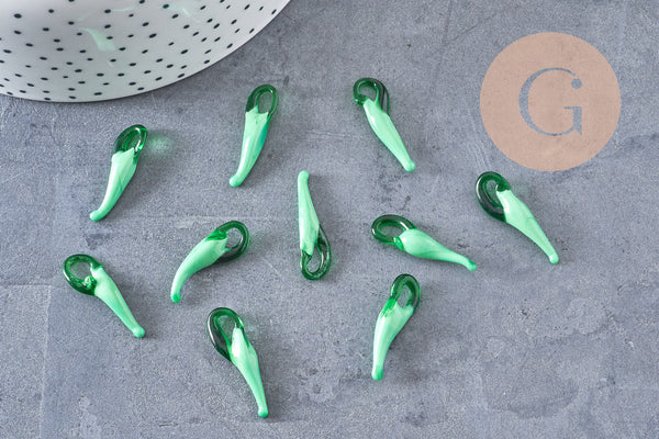 Pendentif piment verre tchèque 18-27mm,pendentif verre artisanal,pendentif chance x10 G4231