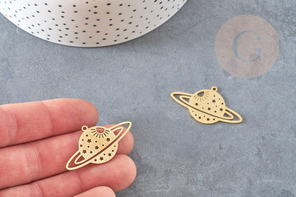 Pendentif planète étoiles acier 201 inoxydable dore 21.5mm, x1 (G6140)