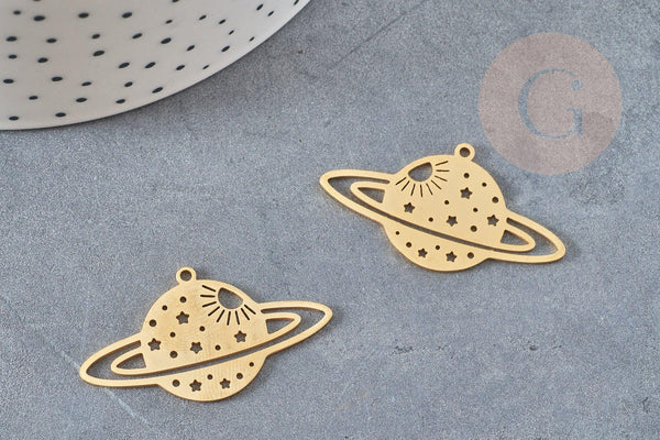 Pendentif planète étoiles acier 201 inoxydable dore 21.5mm, x1 (G6140)