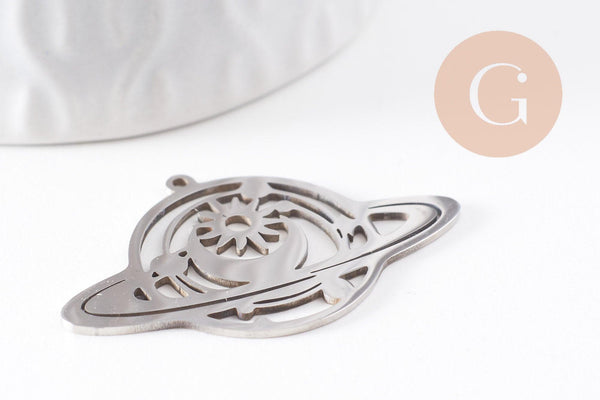 Pendentif planète mystique acier 201 inoxydable argenté 25.5mm,breloque platine acier inoxydable doré sans libréation de nickel, x1 (G6139)