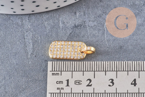Pendentif plaque laiton doré 18k cristal zircon,17.5mm, x1 (G5245)