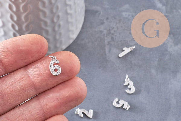 Pendentif platine numéro cristal blanc laiton platine 11mm, x1 (G3622)