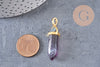 Pendentif pointe fluorite violette verte naturelle zamac doré 40mm, x1 (G5656)