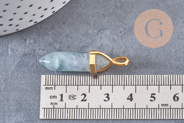 Pendentif pointe fluorite violette verte naturelle zamac doré 40mm, x1 (G5656)
