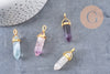 Pendentif pointe fluorite violette verte naturelle zamac doré 40mm, x1 (G5656)
